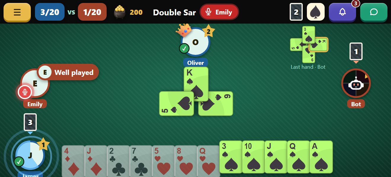 A sketch of a game in the app while a player records a voice note: a red microphone pill with her name in the bar